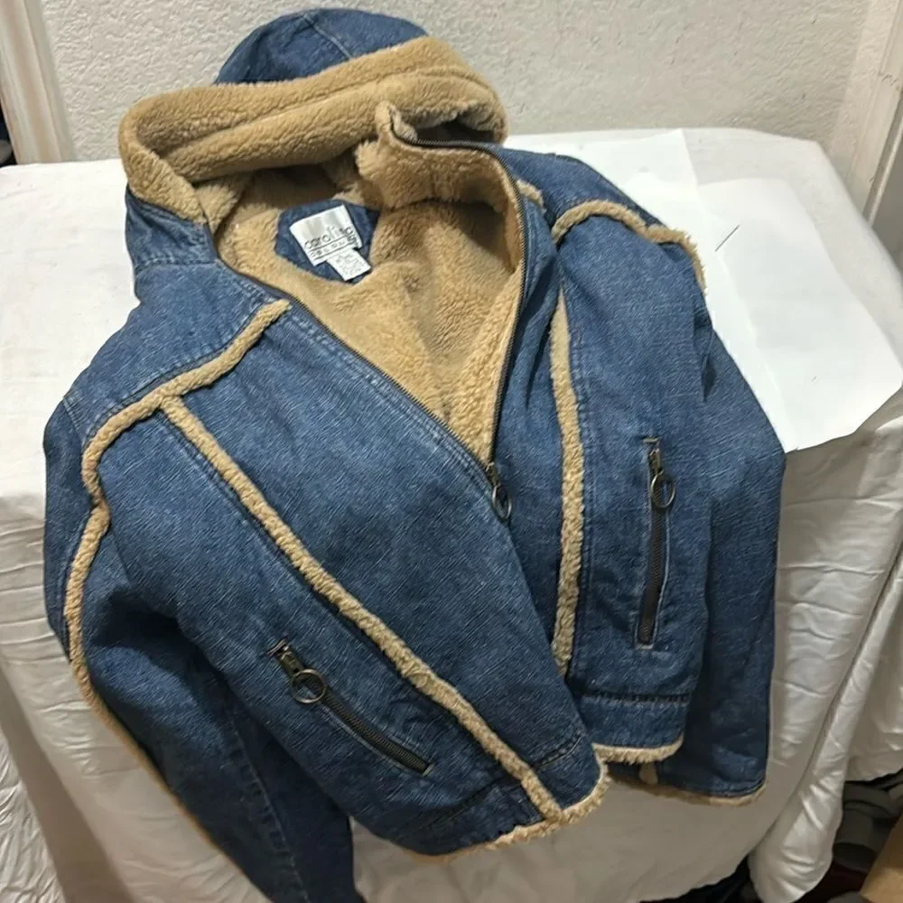 Carolina Colours Faux fur trim Denim Jacket Size XL hoodie